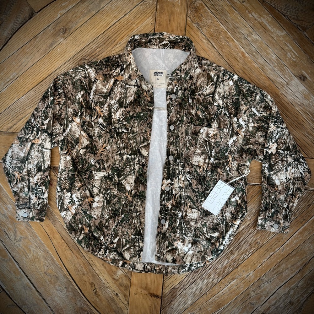 Brand New Denim Obsessed Camo Stretch Shacket